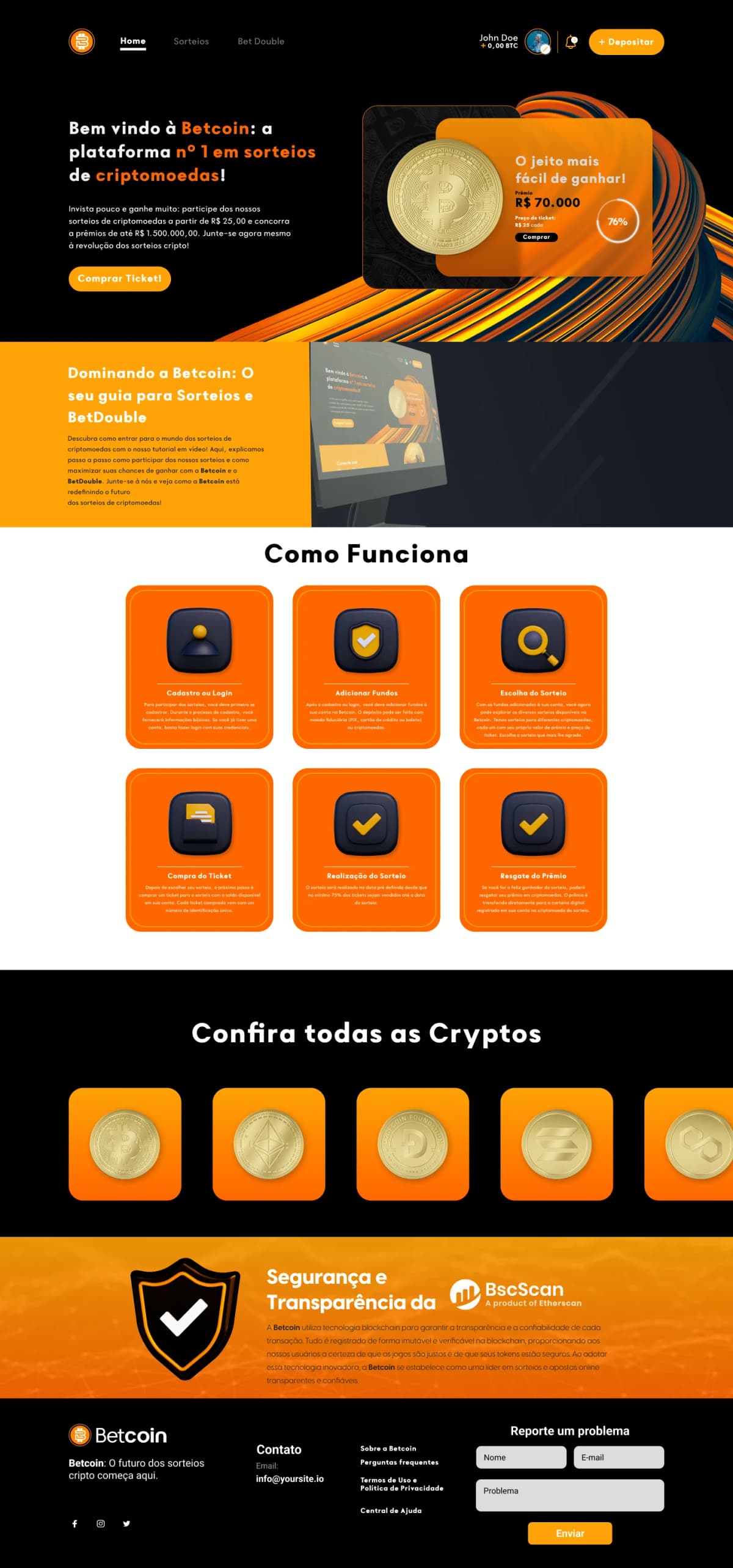 Página inicial da Betcoin