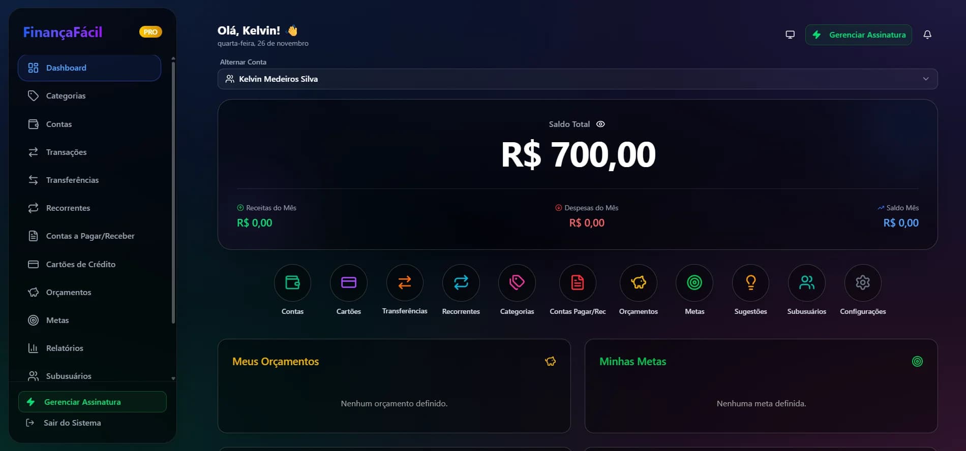 FinançaFácil – Sistema completo de gestão financeira pessoal